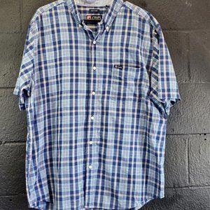 CHAPS SHIRT size XL navy blue red Plaid short sleeve button
